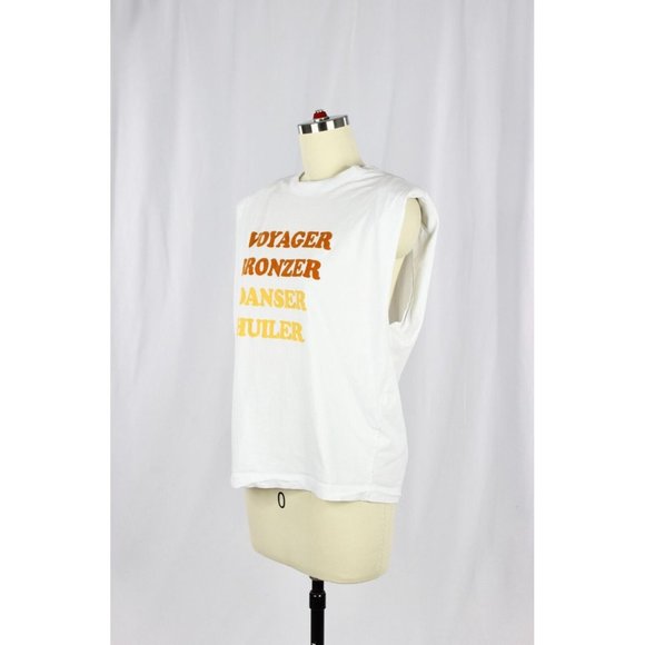 SANDRO Trivoli White Jersey Flocked Cotton Shoulder Pad Muscle Tank, Size 2/M - Picture 7 of 16